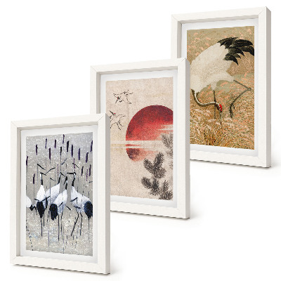 Fotowand Japanische Kranichillustrationen Landschaft Japandi