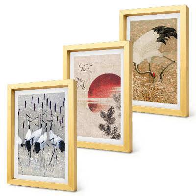 Fotowand Japanische Kranichillustrationen Landschaft Japandi