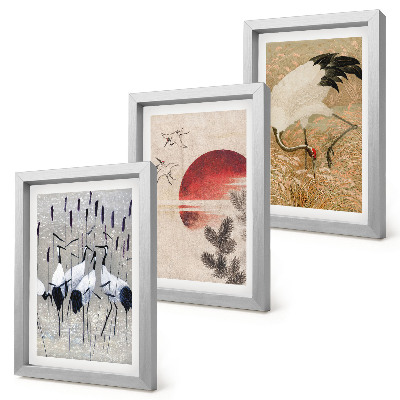 Fotowand Japanische Kranichillustrationen Landschaft Japandi