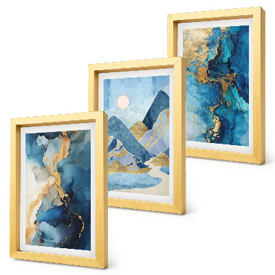 Bilderwand Blaue Berge mit abstrakten Musterelementen