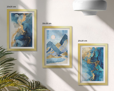 Bilderwand Blaue Berge mit abstrakten Musterelementen