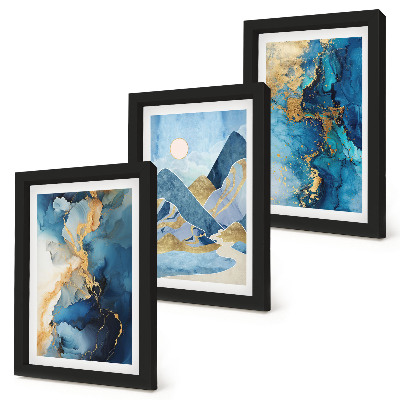 Bilderwand Blaue Berge mit abstrakten Musterelementen