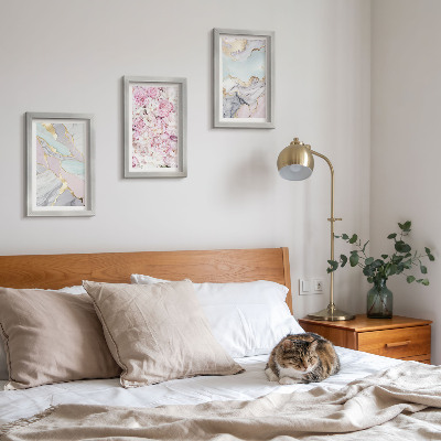 Bilderset mit rahmen Rosa Blumen mit Marmor- und Pastellmuster