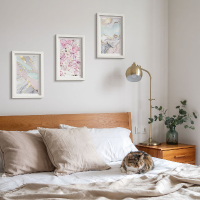 Bilderset mit rahmen Rosa Blumen mit Marmor- und Pastellmuster