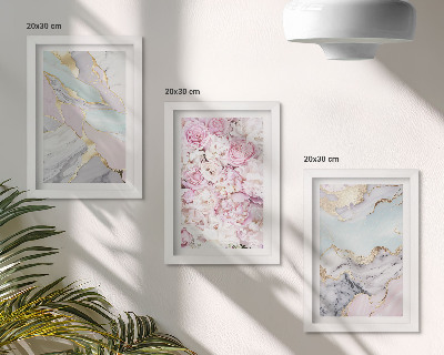 Bilderset mit rahmen Rosa Blumen mit Marmor- und Pastellmuster
