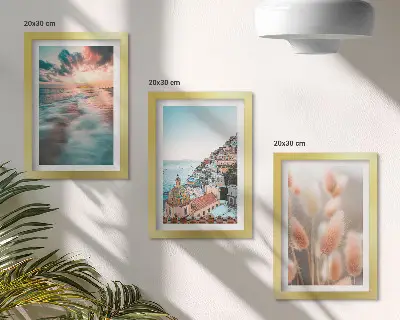 Bilderwand mit Meerblick, Sonnenuntergang, bunten Häusern und Blumen
