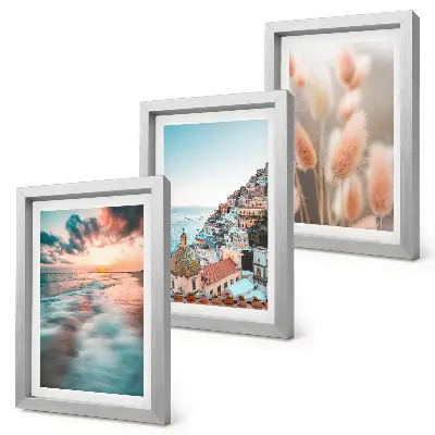 Bilderwand mit Meerblick, Sonnenuntergang, bunten Häusern und Blumen