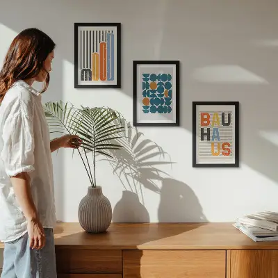 Poster mit geometrischen Mustern im Bauhaus-Stil bilderset mit rahmen
