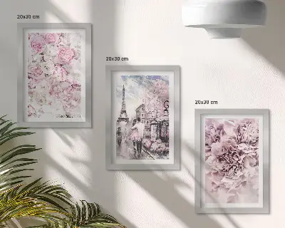 Bilderwand mit romantischer Landschaft aus Blumen in Rosatönen
