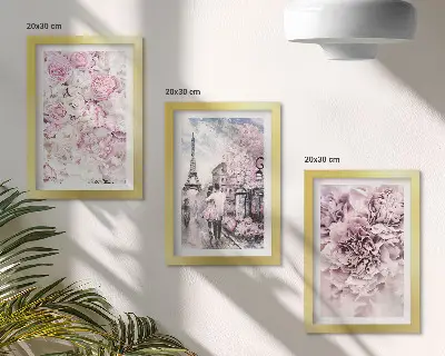 Bilderwand mit romantischer Landschaft aus Blumen in Rosatönen