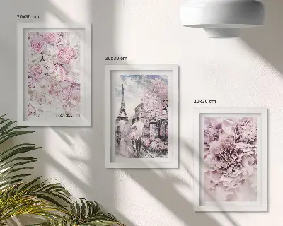 Bilderwand mit romantischer Landschaft aus Blumen in Rosatönen
