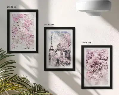 Bilderwand mit romantischer Landschaft aus Blumen in Rosatönen