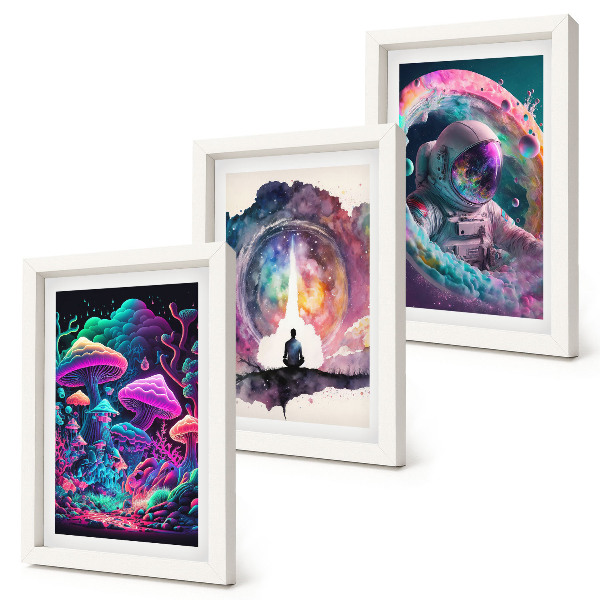 Bilderset mit rahmen Farbenfrohe Illustrationen im Fantasy-Kunststil
