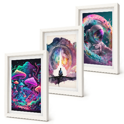 Bilderset mit rahmen Farbenfrohe Illustrationen im Fantasy-Kunststil