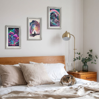 Bilderset mit rahmen Farbenfrohe Illustrationen im Fantasy-Kunststil