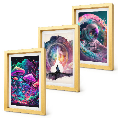 Bilderset mit rahmen Farbenfrohe Illustrationen im Fantasy-Kunststil