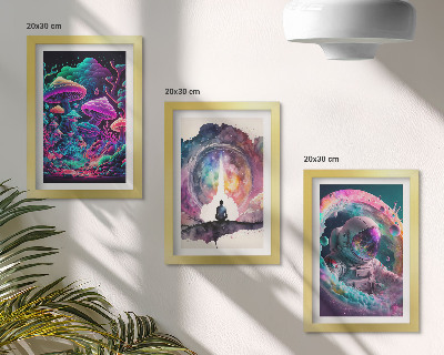 Bilderset mit rahmen Farbenfrohe Illustrationen im Fantasy-Kunststil