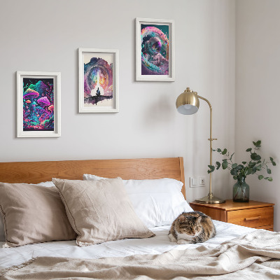 Bilderset mit rahmen Farbenfrohe Illustrationen im Fantasy-Kunststil