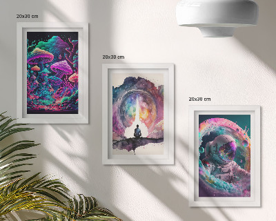 Bilderset mit rahmen Farbenfrohe Illustrationen im Fantasy-Kunststil
