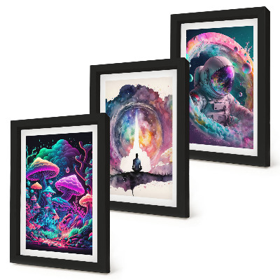 Bilderset mit rahmen Farbenfrohe Illustrationen im Fantasy-Kunststil