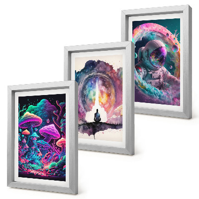 Bilderset mit rahmen Farbenfrohe Illustrationen im Fantasy-Kunststil