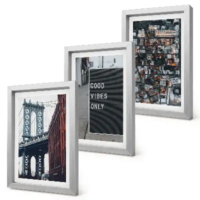 Bilderwand mit einer Luftaufnahme einer städtischen Brücke und Straßenschildern