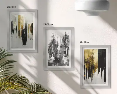Abstraktionen im Kontrast zu Porträtmalerei und Architektur bilderset mit rahmen