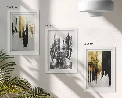 Abstraktionen im Kontrast zu Porträtmalerei und Architektur bilderset mit rahmen