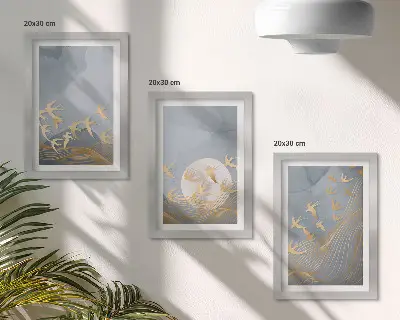 Bilderwand mit dem Motiv Vögel im Flug vor Himmel und Mond