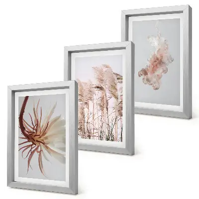 Bilderwand mit Blumen und Gräsern auf hellem Hintergrund im harmonischen Set