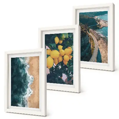 Bilderset mit Rahmen Meer, Strand, Zitronen, Berglandschaft und Küstenstraße