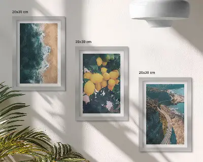 Bilderset mit Rahmen Meer, Strand, Zitronen, Berglandschaft und Küstenstraße
