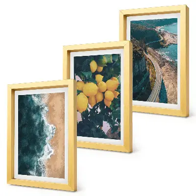 Bilderset mit Rahmen Meer, Strand, Zitronen, Berglandschaft und Küstenstraße