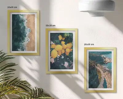 Bilderset mit Rahmen Meer, Strand, Zitronen, Berglandschaft und Küstenstraße