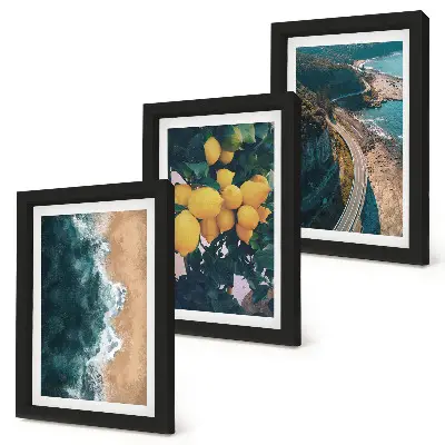 Bilderset mit Rahmen Meer, Strand, Zitronen, Berglandschaft und Küstenstraße