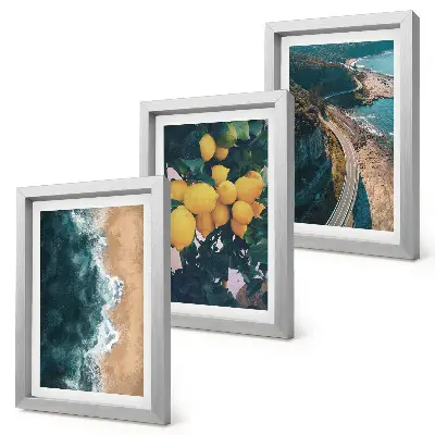 Bilderset mit Rahmen Meer, Strand, Zitronen, Berglandschaft und Küstenstraße