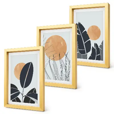 Fotowand mit Pflanzenmuster und großen Sonnen im minimalistischen Stil