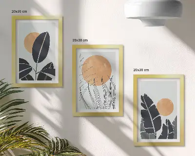 Fotowand mit Pflanzenmuster und großen Sonnen im minimalistischen Stil