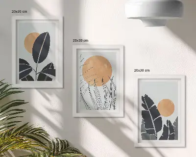 Fotowand mit Pflanzenmuster und großen Sonnen im minimalistischen Stil