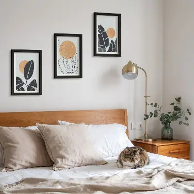 Fotowand mit Pflanzenmuster und großen Sonnen im minimalistischen Stil