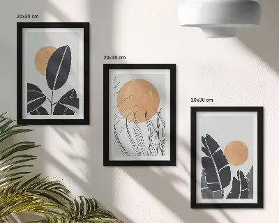 Fotowand mit Pflanzenmuster und großen Sonnen im minimalistischen Stil
