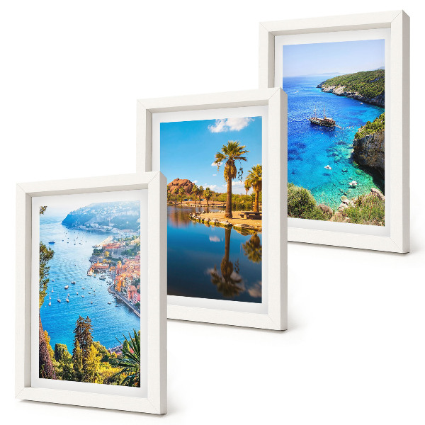 Bilderset mit rahmen Meerblick mit Palmen und blauem Wasser