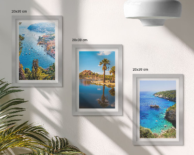 Bilderset mit rahmen Meerblick mit Palmen und blauem Wasser
