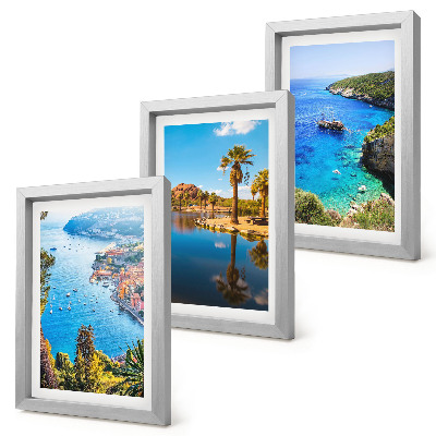 Bilderset mit rahmen Meerblick mit Palmen und blauem Wasser