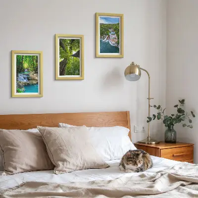 Bilderwand mit Wasserfällen in einem grünen Wald und kristallklarem Wasser