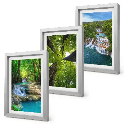 Bilderwand mit Wasserfällen in einem grünen Wald und kristallklarem Wasser