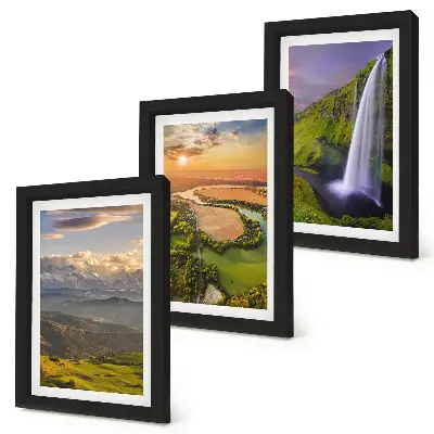 Bilderwand mit Bergfluss- und Wasserfallmotiven in der Natur