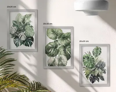 Aquarell-Bilderset mit Rahmen mit Motiven grüner tropischer Pflanzen