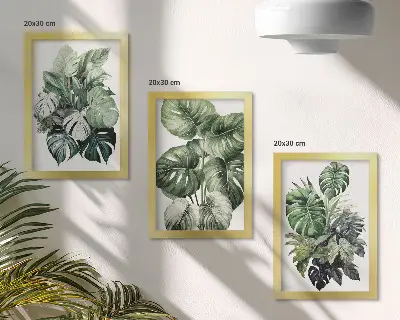 Aquarell-Bilderset mit Rahmen mit Motiven grüner tropischer Pflanzen