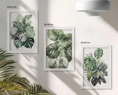 Aquarell-Bilderset mit Rahmen mit Motiven grüner tropischer Pflanzen